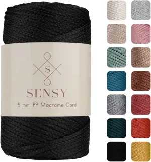 Sensy Premium 5mm 104 Yards Polyester Rope 100% Polypropylene Cord Macrame Cord 5mm Crochet Bag Cord Macrame Rope Crochet Thread Gift for Knitter (Black)