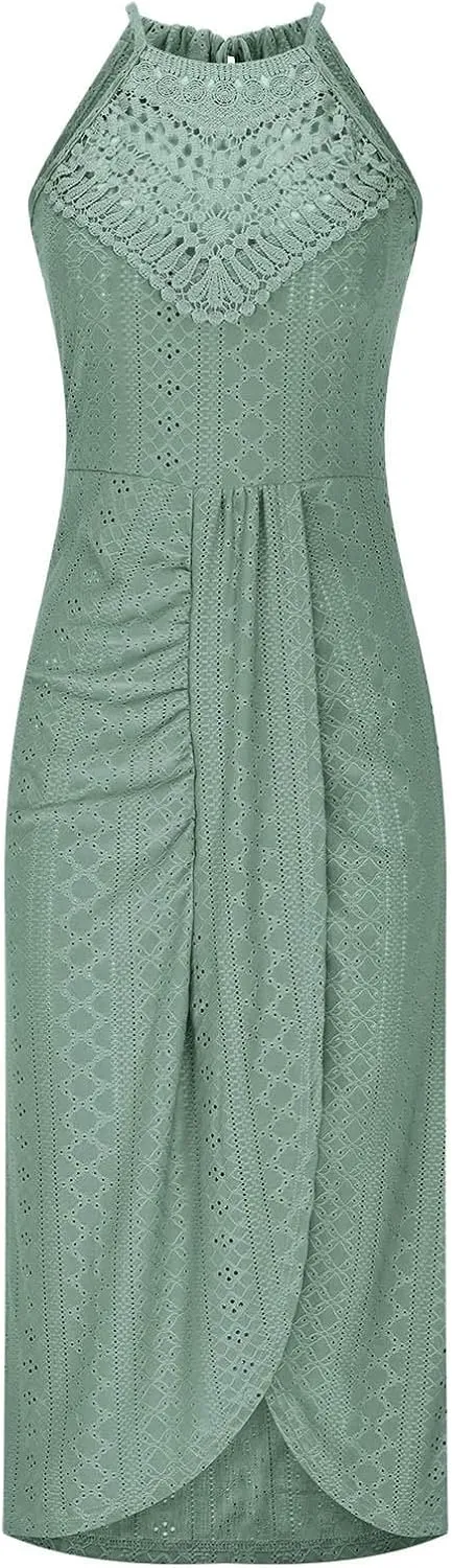 Sexy Prints Dress for Women Front Split Straps Sleeveless Midi Skirt Slimming Round Neck Pleated Dresses Cocktail