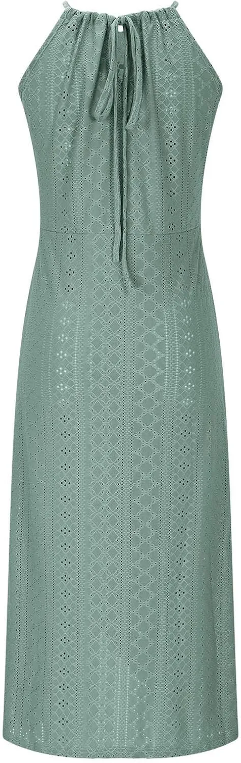 Sexy Prints Dress for Women Front Split Straps Sleeveless Midi Skirt Slimming Round Neck Pleated Dresses Cocktail