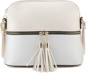 SG SUGU Lunar Lightweight Medium Dome Crossbody Bag Shoulder Bag with Tassel | Zipper Pocket | Adjustable Strap