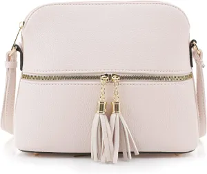 SG SUGU Lunar Lightweight Medium Dome Crossbody Bag Shoulder Bag with Tassel | Zipper Pocket | Adjustable Strap