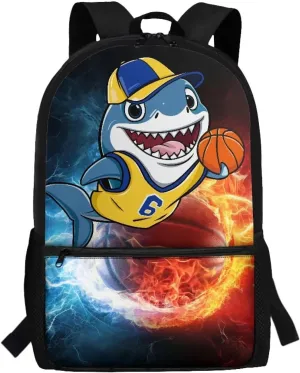 Shark Backpack for Kids Boys Basketball Large Capaity School Bookbag with Elastic Side Pockets Lightweight Wear Resistent Travel Backpack Ideal for Daily Use