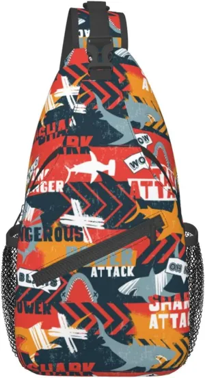 Shark Silhouette Grunge Linear Red Arrows Chest Sling Bag Crossbody Shoulder Backpack Bag Gym Cycling Travel Hiking Daypack Cross bag