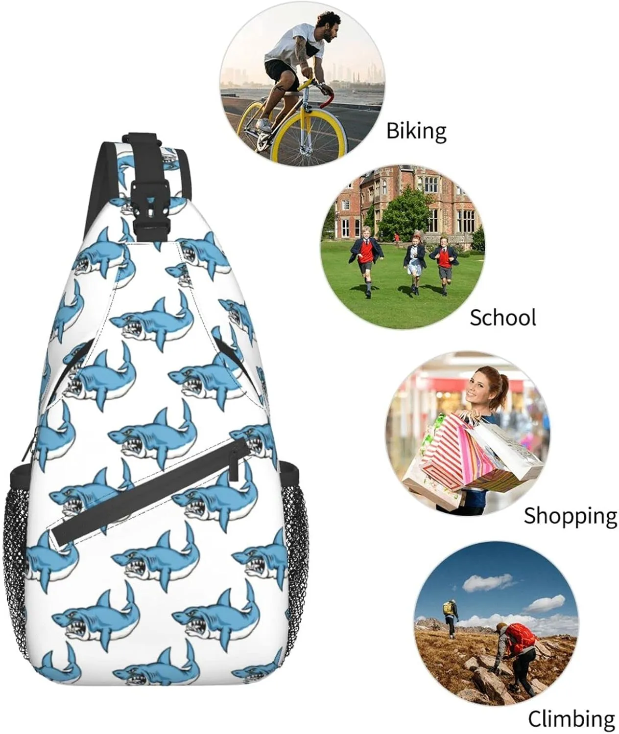 Shark Sling Bag Animal Crossbody Chest Daypack Casual Backpack Women Shoulder Bag For Travel Picnic
