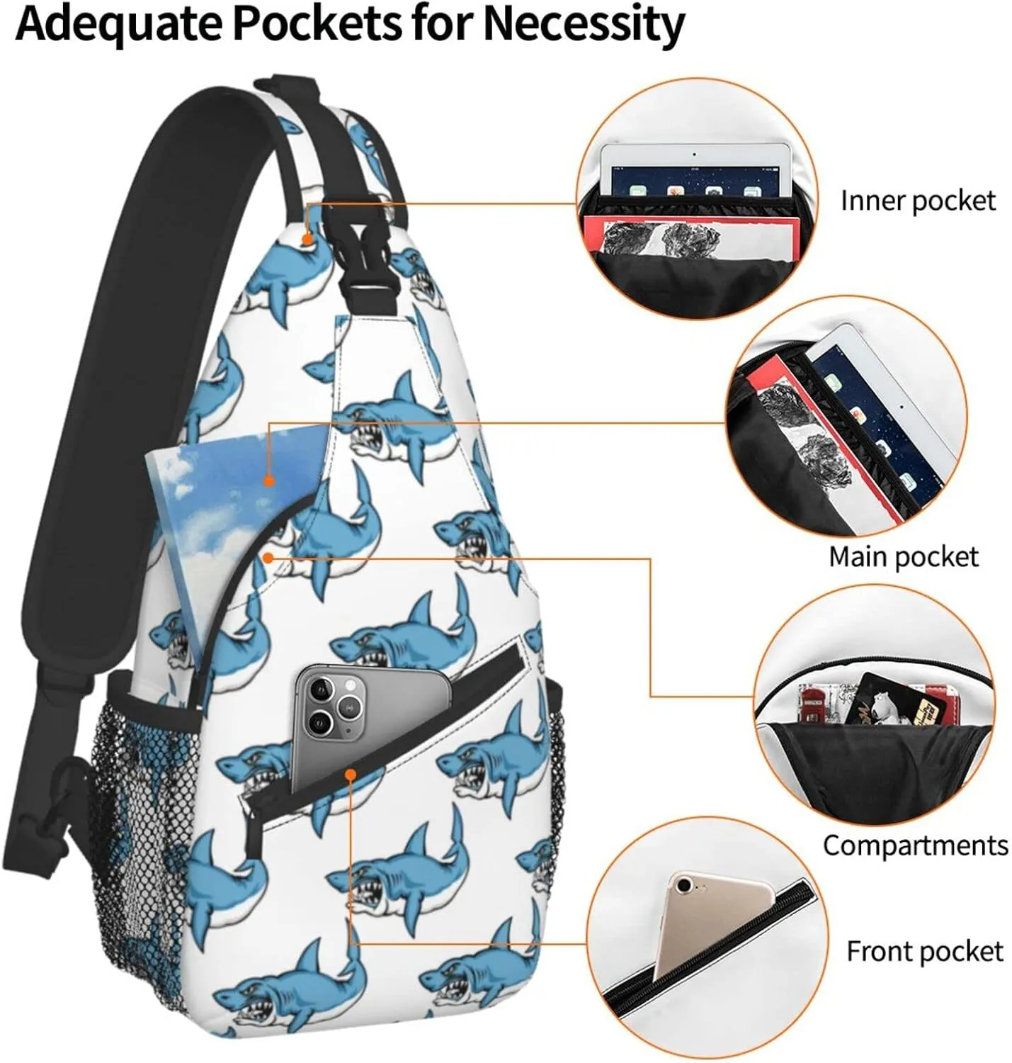 Shark Sling Bag Animal Crossbody Chest Daypack Casual Backpack Women Shoulder Bag For Travel Picnic