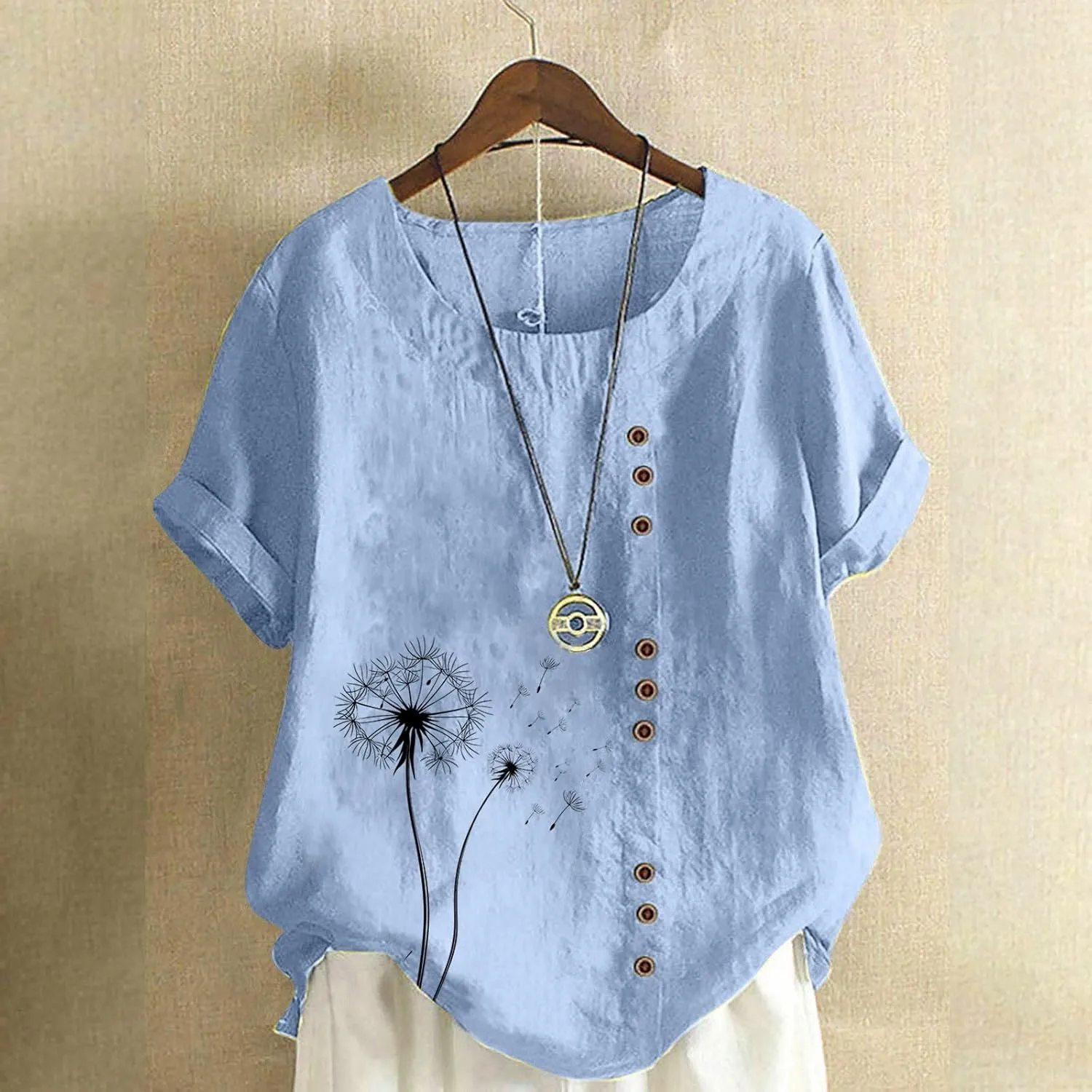 Short Sleeve Shirts for Women Fashion Print Loose Fitted Tops Casual Crew Neck Lightweight Summer Boho T-Shirts