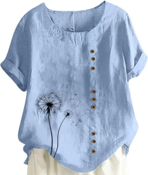 Short Sleeve Shirts for Women Fashion Print Loose Fitted Tops Casual Crew Neck Lightweight Summer Boho T-Shirts