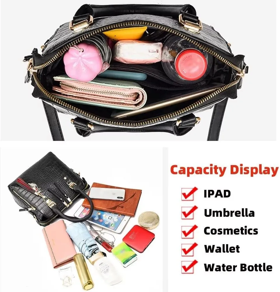 Shoulder Bag for Women Vintage Crocodile Pattern Crossbody Purse Casual Tote Bag Ladies Waterproof Handbag Tassel