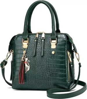 Shoulder Bag for Women Vintage Crocodile Pattern Crossbody Purse Casual Tote Bag Ladies Waterproof Handbag Tassel