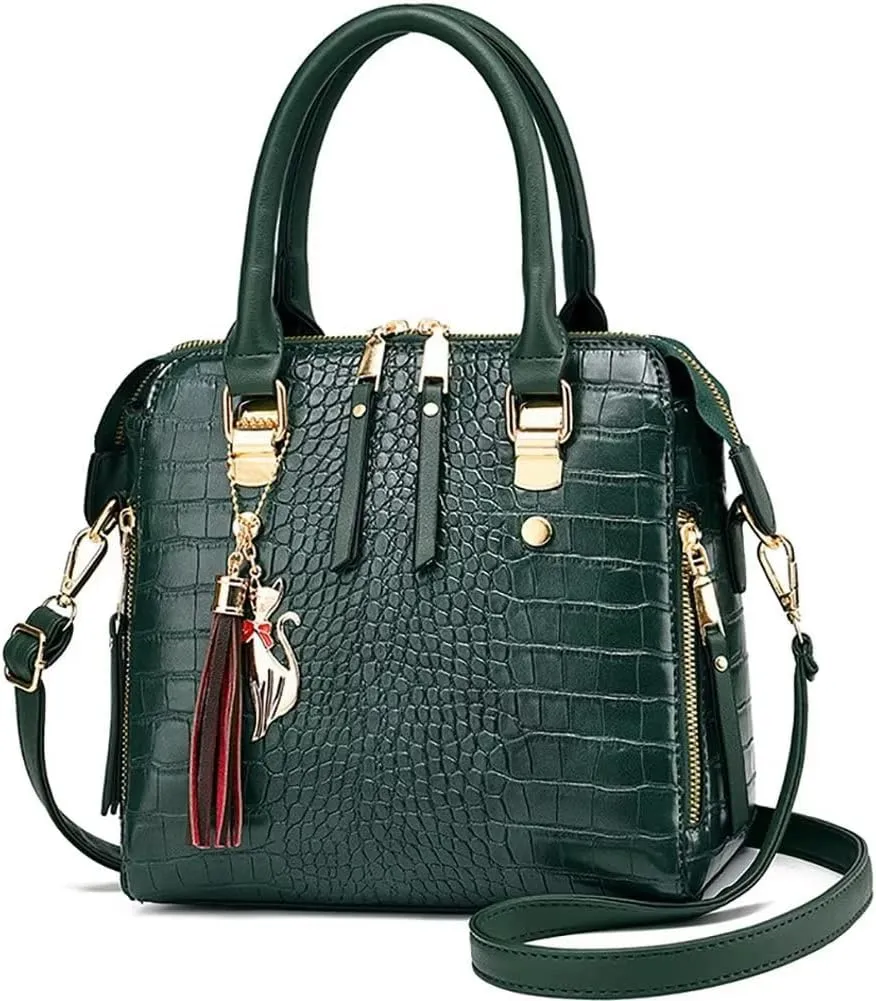 Shoulder Bag for Women Vintage Crocodile Pattern Crossbody Purse Casual Tote Bag Ladies Waterproof Handbag Tassel