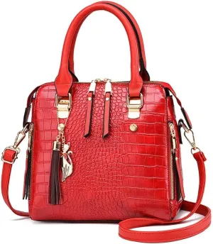 Shoulder Bag for Women Vintage Crocodile Pattern Crossbody Purse Casual Tote Bag Ladies Waterproof Handbag Tassel