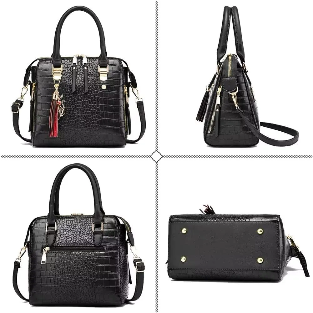 Shoulder Bag for Women Vintage Crocodile Pattern Crossbody Purse Casual Tote Bag Ladies Waterproof Handbag Tassel