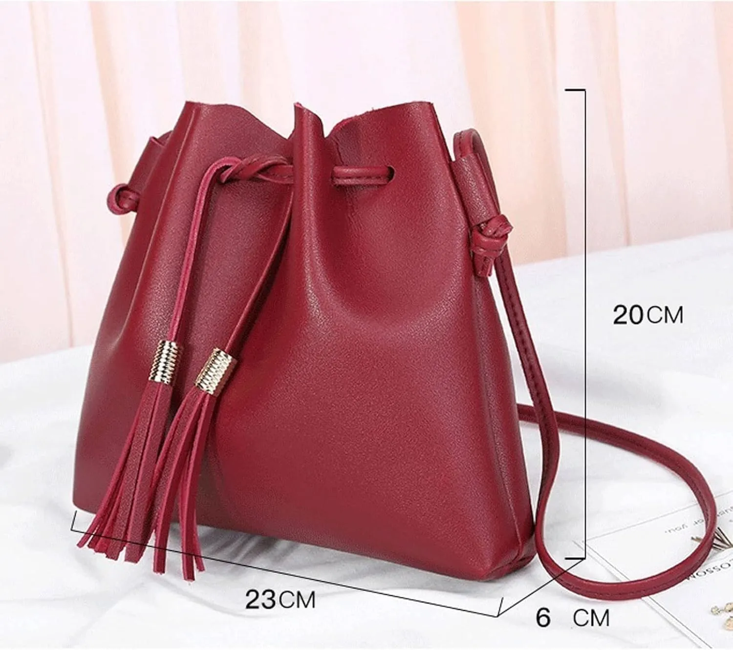 Shoulder bag String Bucket Bag For Women PU Leather Small Handbag Female Tassel Purse Shoulder Crossbody Sac Bag