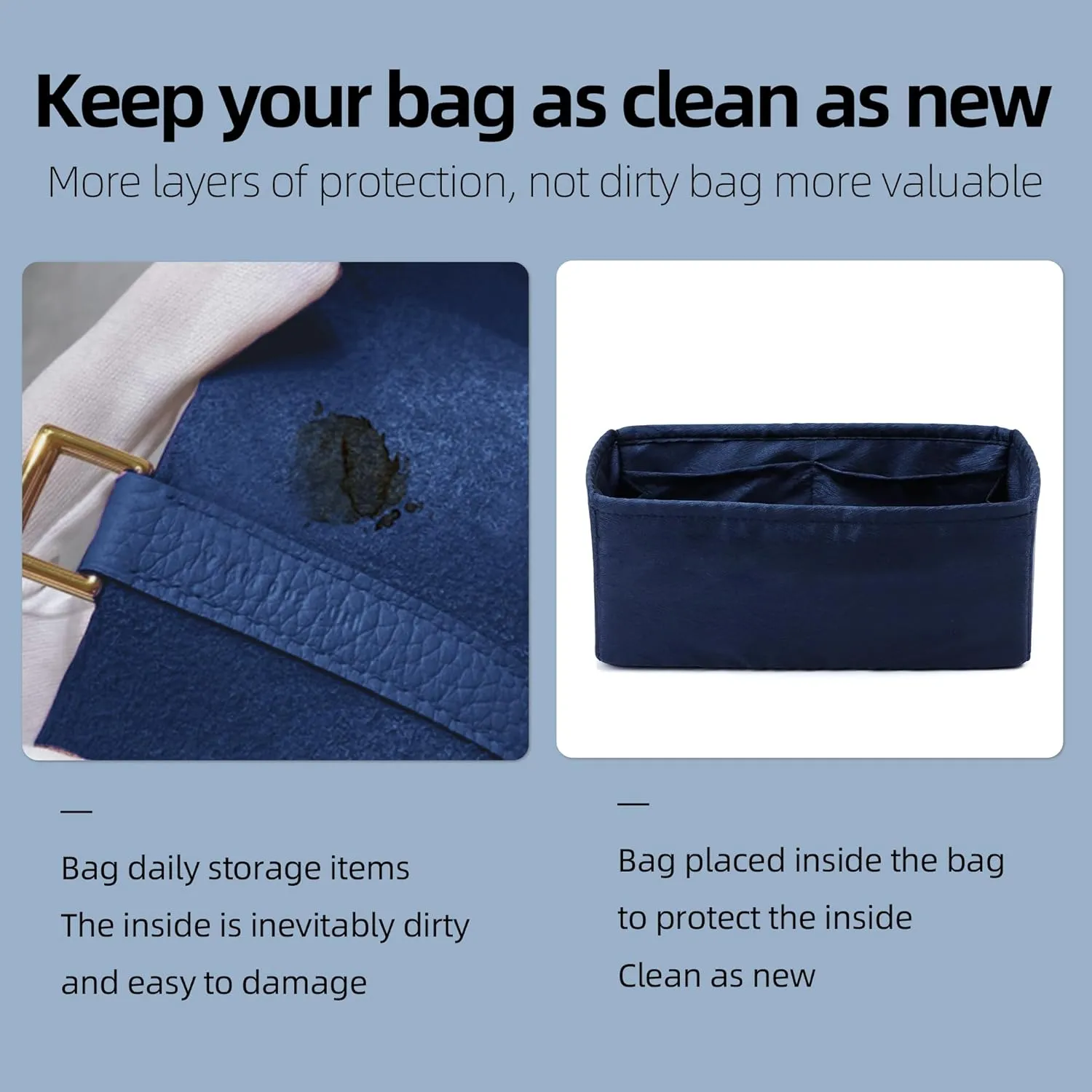 Silk Purse Organizer Insert Fits Lindy19/26/30/34 bags, Silky Soft Bag Shaper for Women Luxury Handbag Tote, Lightweight Inner Bag(LD19/Mini,Blue Nuit)