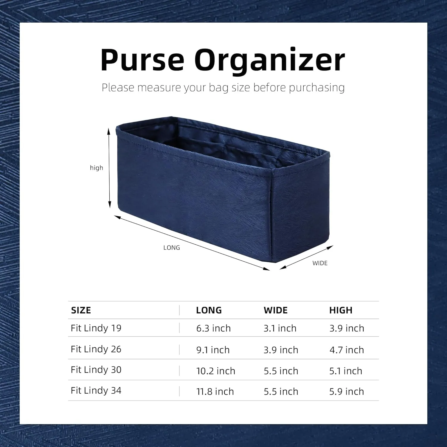 Silk Purse Organizer Insert Fits Lindy19/26/30/34 bags, Silky Soft Bag Shaper for Women Luxury Handbag Tote, Lightweight Inner Bag(LD19/Mini,Blue Nuit)