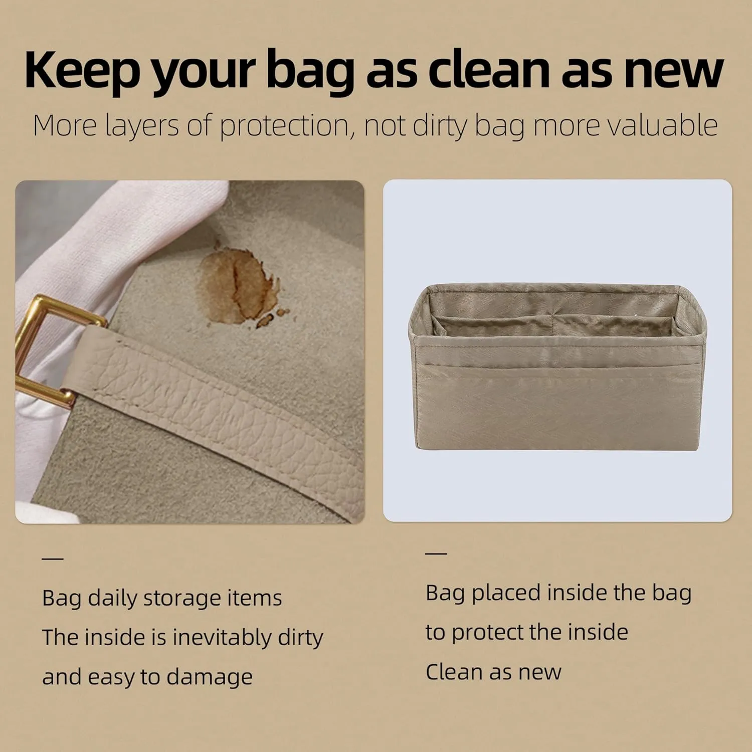 Silk Purse Organizer Insert for Garden Party 26/30/36/49, Silky Soft Bag Organizer Liner, Lightweight Luxury Handbag Tote Shaper(GP30,Grey Tea)