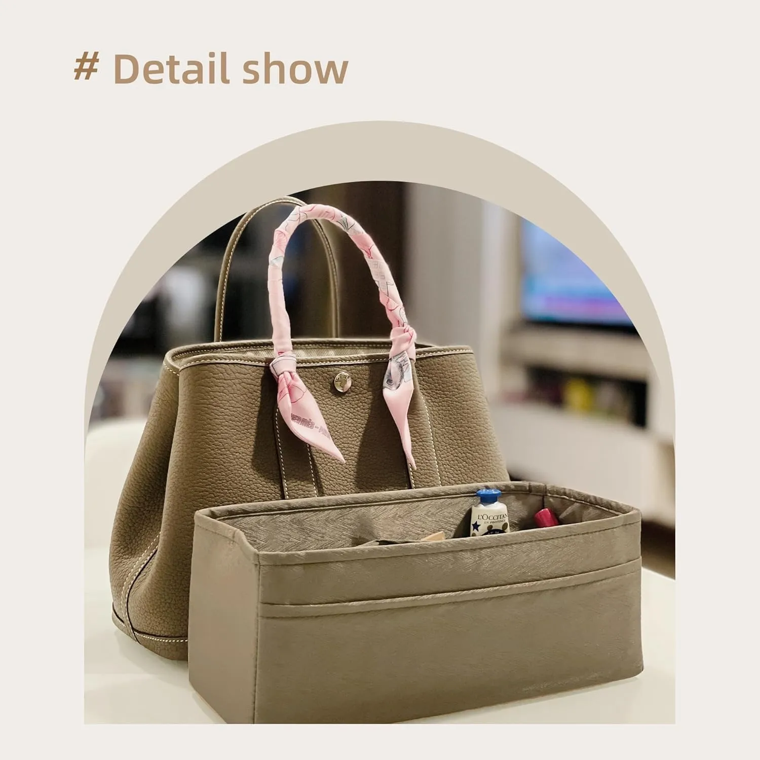 Silk Purse Organizer Insert for Garden Party 26/30/36/49, Silky Soft Bag Organizer Liner, Lightweight Luxury Handbag Tote Shaper(GP30,Grey Tea)