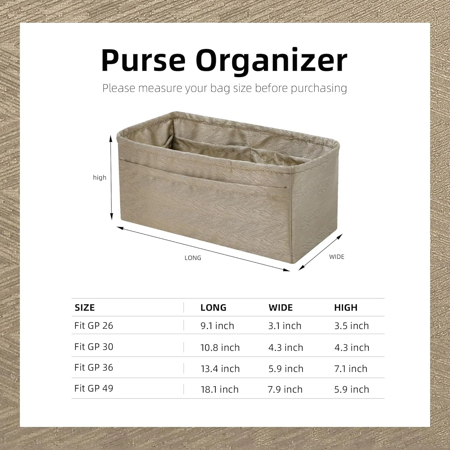 Silk Purse Organizer Insert for Garden Party 26/30/36/49, Silky Soft Bag Organizer Liner, Lightweight Luxury Handbag Tote Shaper(GP30,Grey Tea)