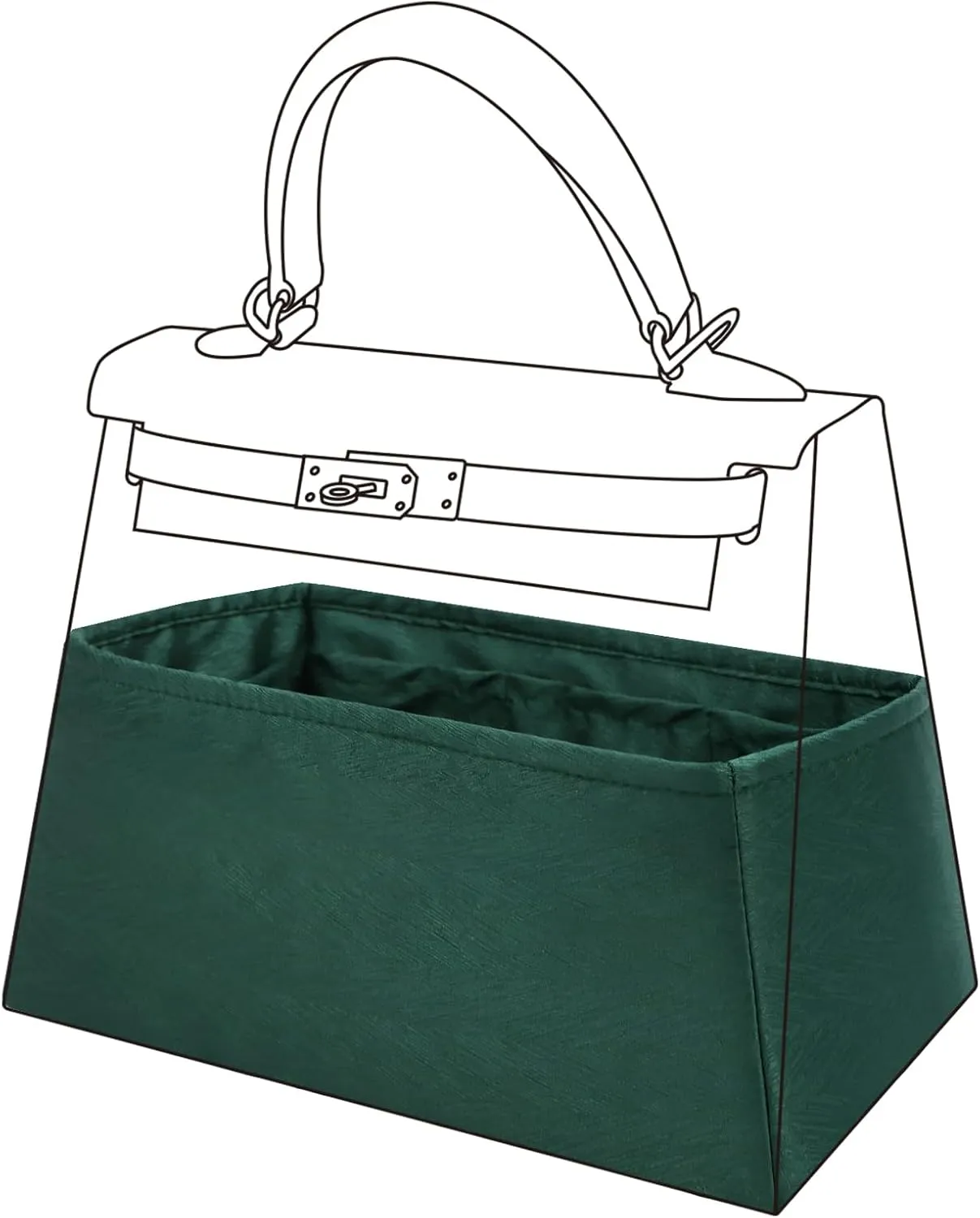 Silk Purse Organizer Insert for Kelly Bags, Lightweight Kelly Pochette Bag Insert Liner, Luxury Handbag Tote Shaper, Large Capacity Inner Bag (Kelly Pochette,Dark Green)