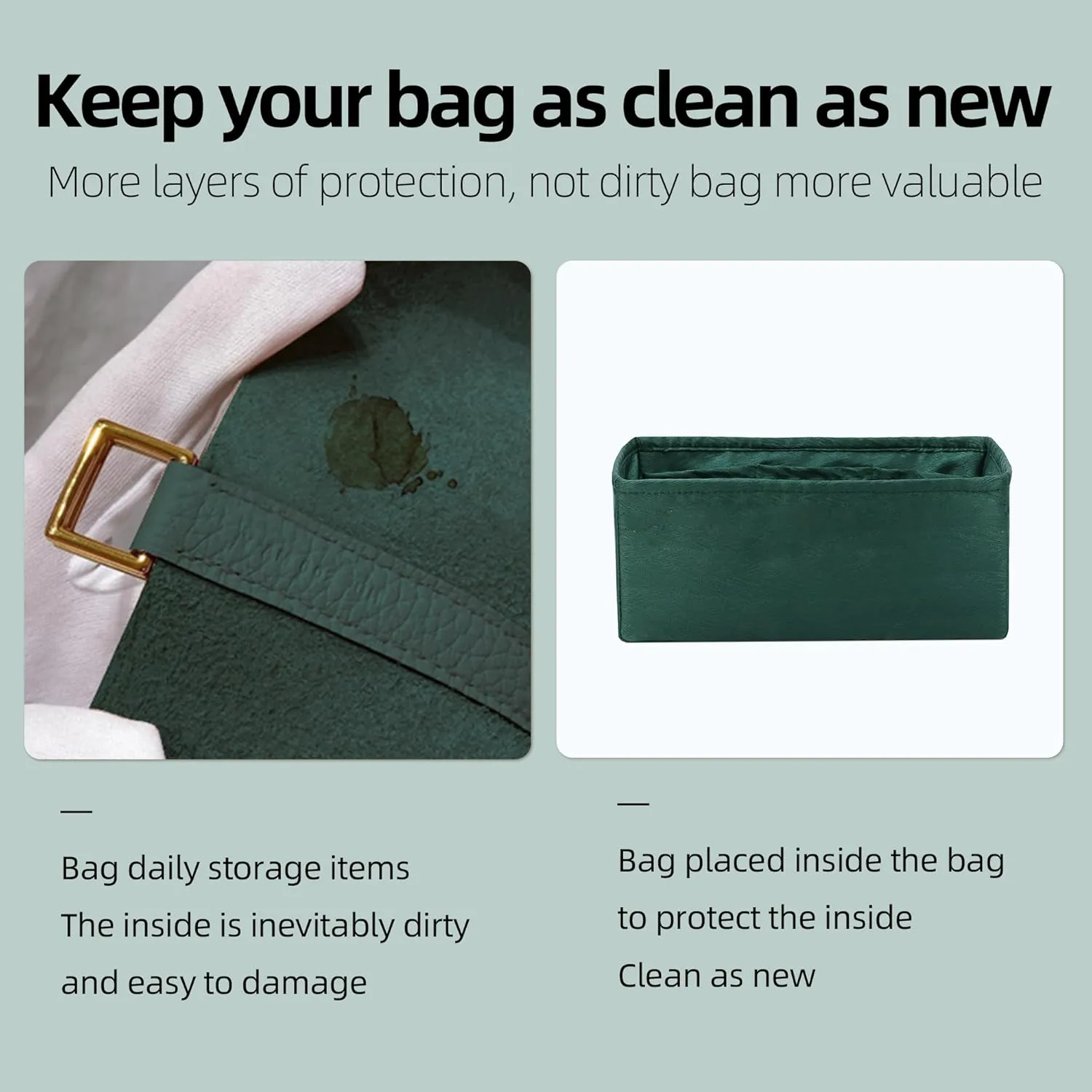 Silk Purse Organizer Insert for Kelly Bags, Lightweight Kelly Pochette Bag Insert Liner, Luxury Handbag Tote Shaper, Large Capacity Inner Bag (Kelly Pochette,Dark Green)