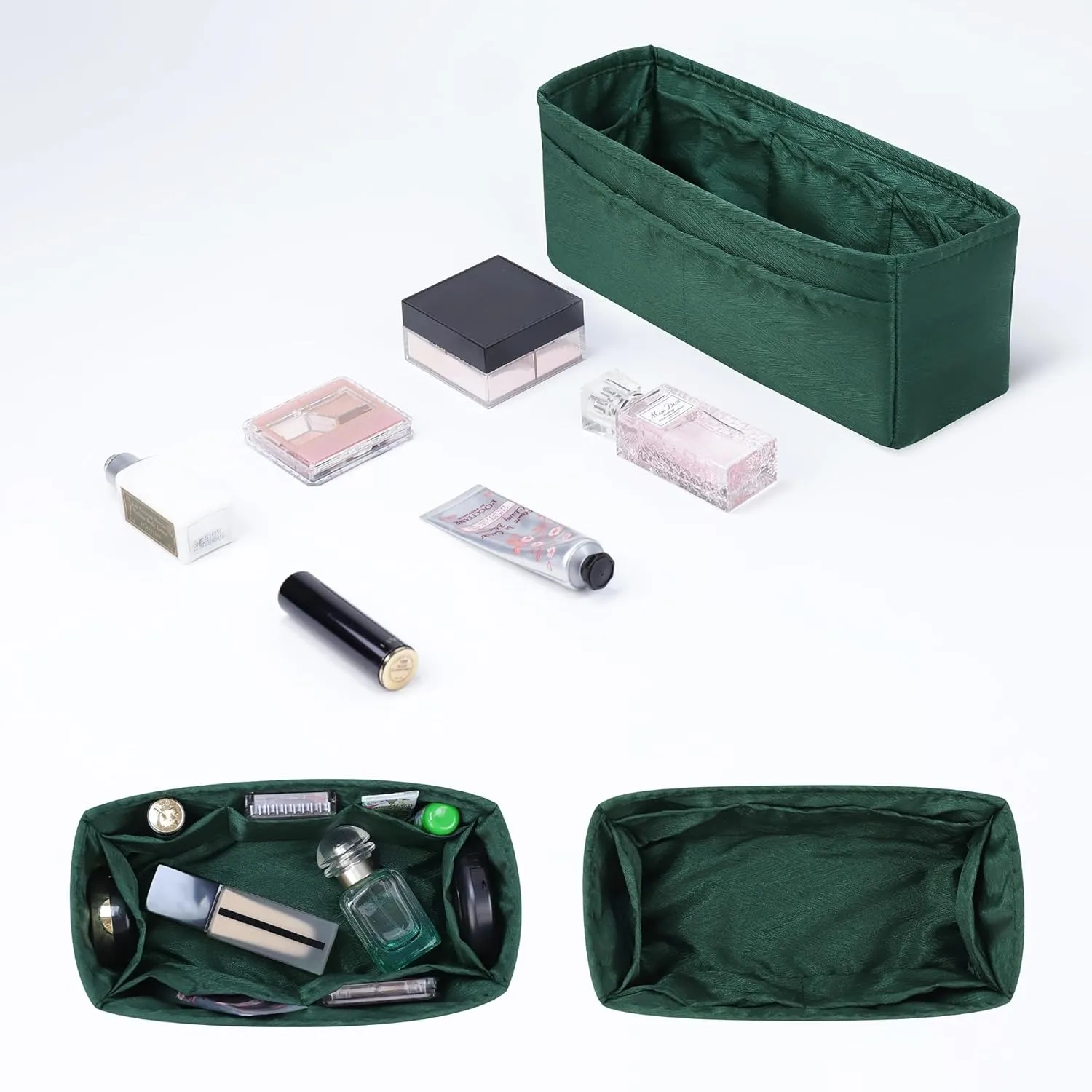 Silk Purse Organizer Insert for Kelly Bags, Lightweight Kelly Pochette Bag Insert Liner, Luxury Handbag Tote Shaper, Large Capacity Inner Bag (Kelly Pochette,Dark Green)