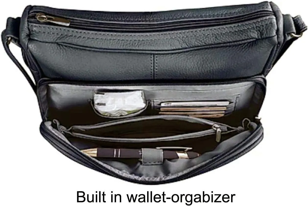 SILVERFEVER Medium Leather Handbag | Ladies Shoulder Bag | Organizer w Built in Wallet