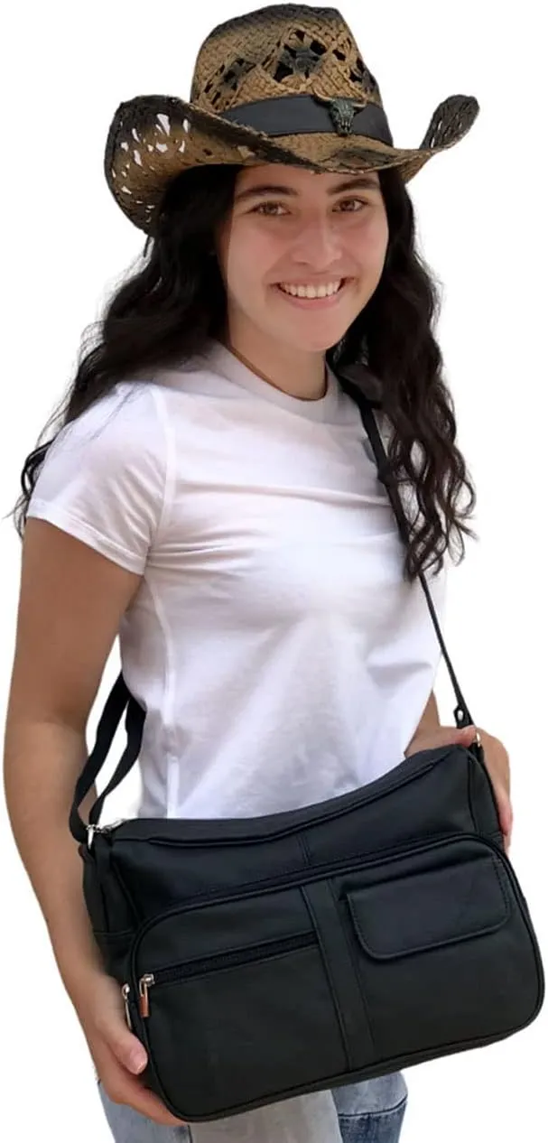 SILVERFEVER Medium Leather Handbag | Ladies Shoulder Bag | Organizer w Built in Wallet