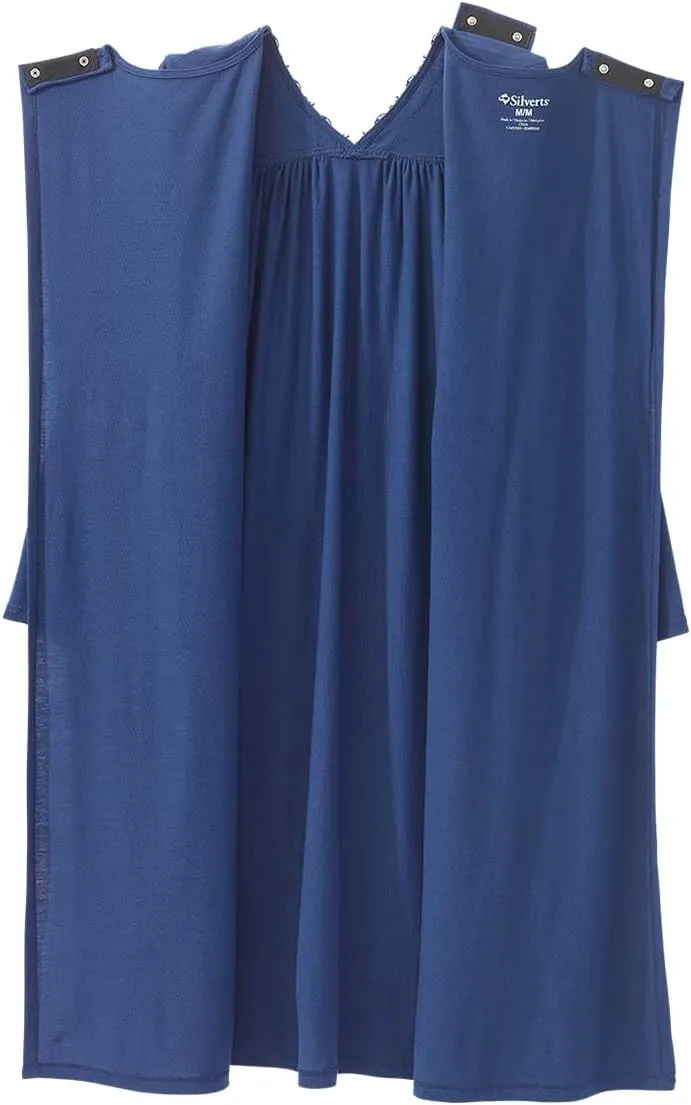 Silvert's Adaptive Clothing & Footwear Women's Open Back Long Sleeve Nightgown with Lace Trim