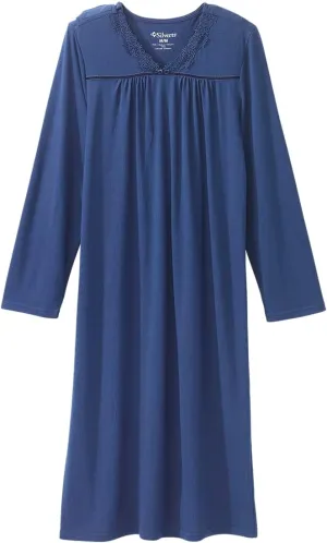 Silvert's Adaptive Clothing & Footwear Women's Open Back Long Sleeve Nightgown with Lace Trim