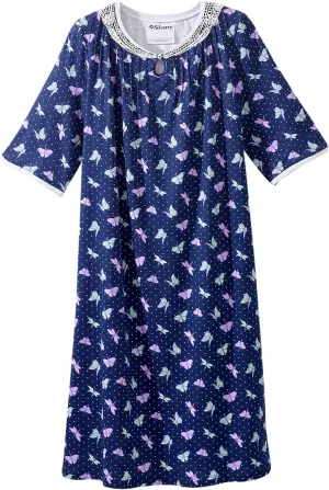 Silverts Open-Back Hospital Gowns for Women – Comfortable, Easy Dressing for Seniors & Patients - Lace Trim 2/3 Sleeve