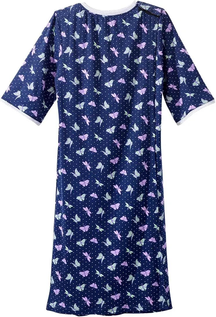 Silverts Open-Back Hospital Gowns for Women – Comfortable, Easy Dressing for Seniors & Patients - Lace Trim 2/3 Sleeve