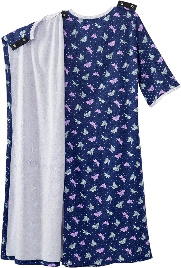 Silverts Open-Back Hospital Gowns for Women – Comfortable, Easy Dressing for Seniors & Patients - Lace Trim 2/3 Sleeve