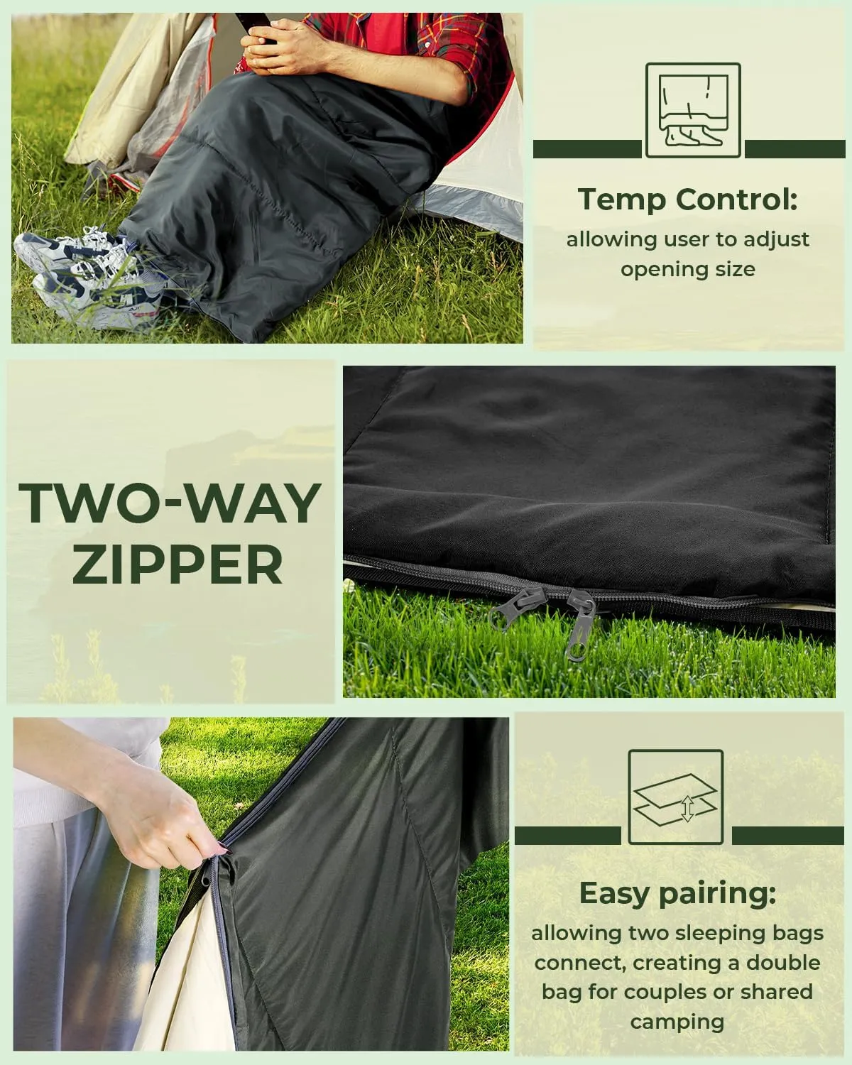 Sleeping Bag, Ohuhu Lightweight Sleeping Bag 3 Season Warm Weather Portable Compact Sleeping Bags for Adult Kids with Carry Bag for Camping Hiking Backpacking and Outdoors 59℉-77℉