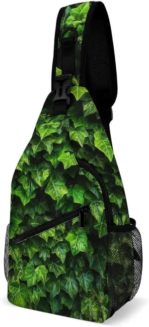 Sling Bag Crossbody Backpack for Men Women Green Leaves Chest Bag Crossbody Bag for Travel Sport Running