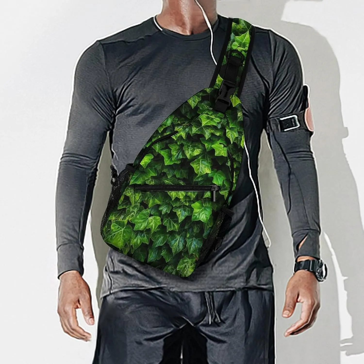 Sling Bag Crossbody Backpack for Men Women Green Leaves Chest Bag Crossbody Bag for Travel Sport Running