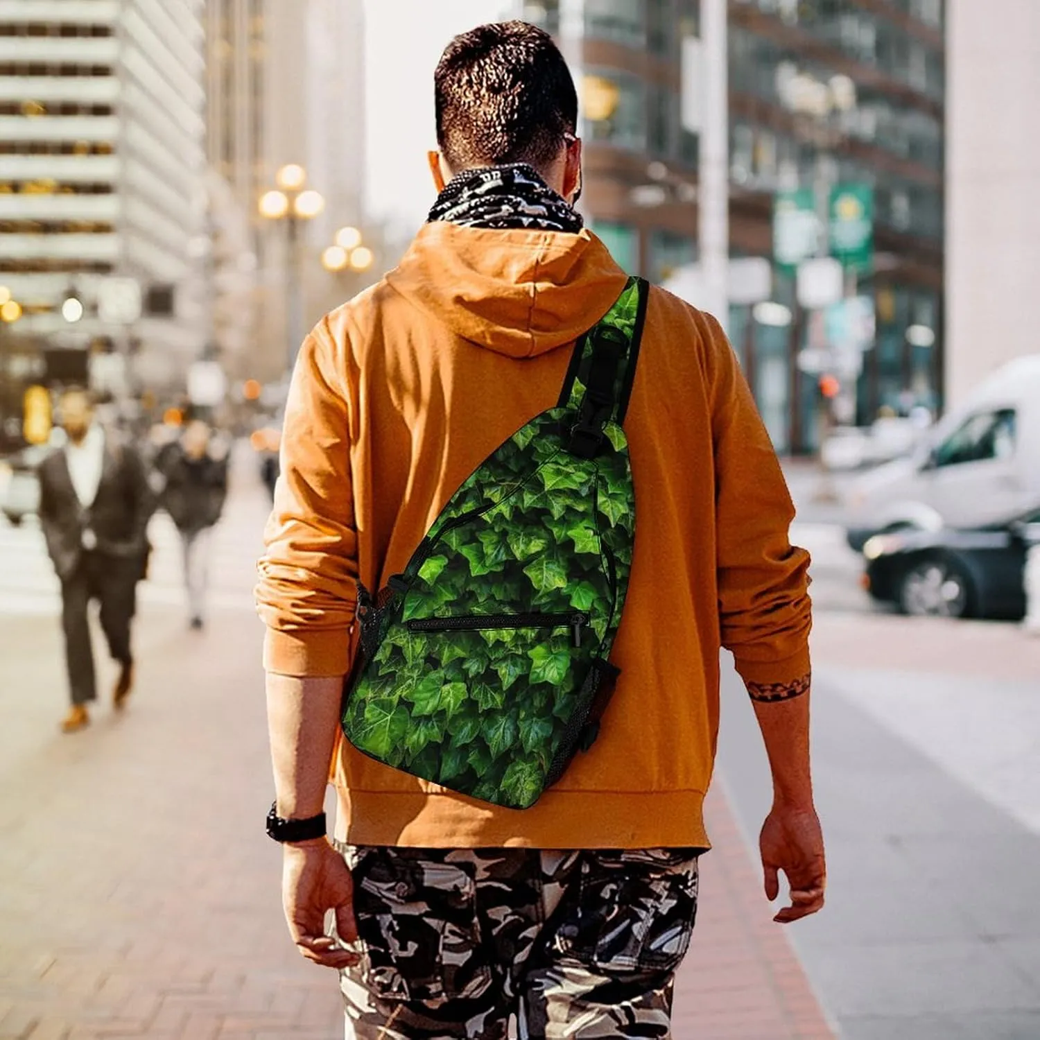 Sling Bag Crossbody Backpack for Men Women Green Leaves Chest Bag Crossbody Bag for Travel Sport Running