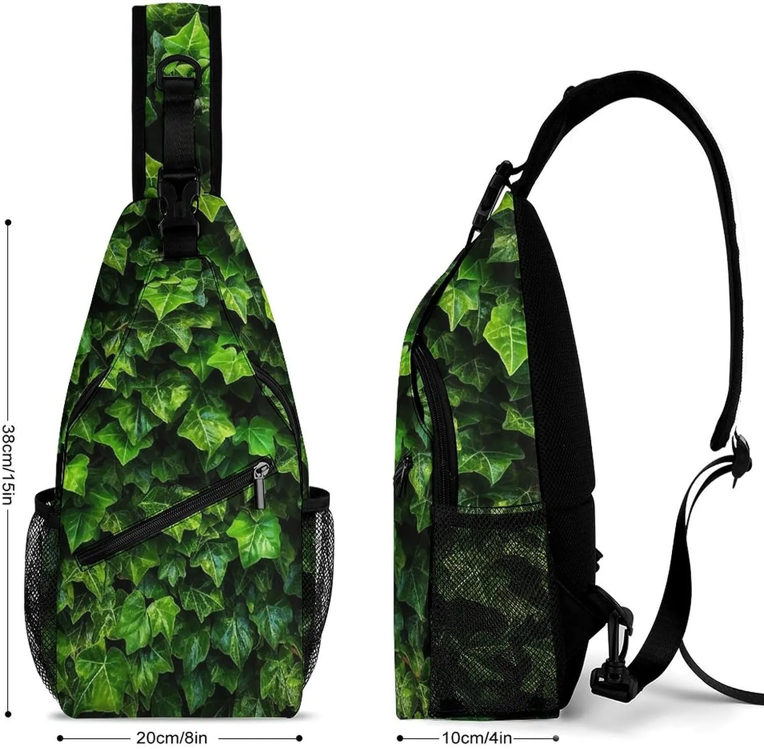 Sling Bag Crossbody Backpack for Men Women Green Leaves Chest Bag Crossbody Bag for Travel Sport Running