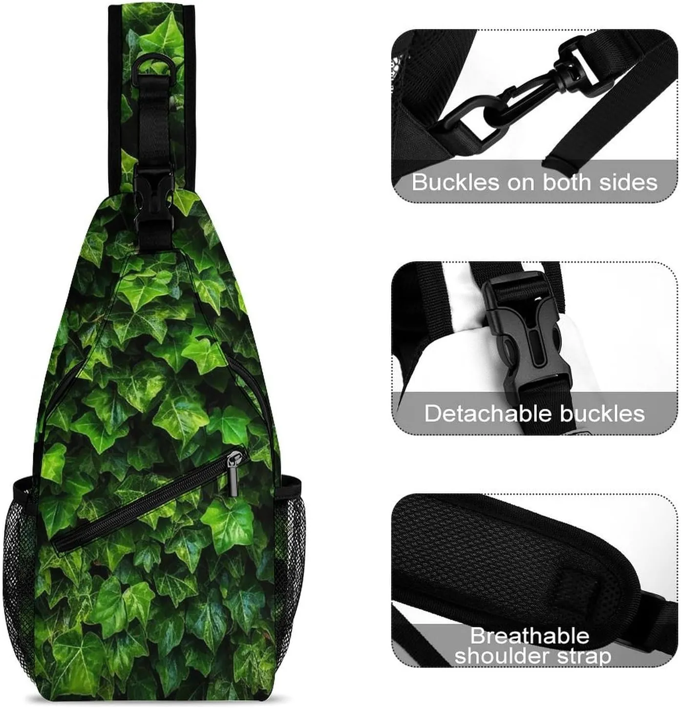 Sling Bag Crossbody Backpack for Men Women Green Leaves Chest Bag Crossbody Bag for Travel Sport Running