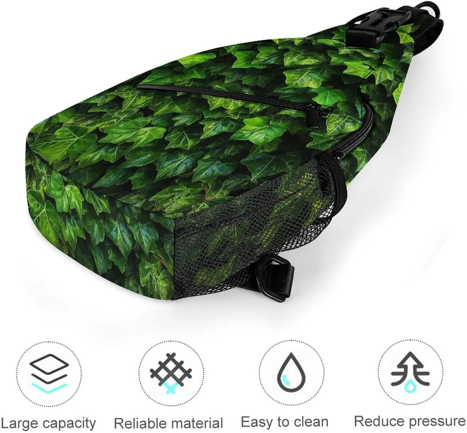 Sling Bag Crossbody Backpack for Men Women Green Leaves Chest Bag Crossbody Bag for Travel Sport Running