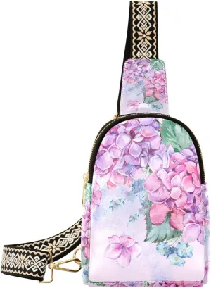 Sling Bag for Women Purple Hydrangea Flower Petals Crossbody Backpack Purse Small Cross Body Bags Travel Shoulder Bags Chest Bag Casual Daypack
