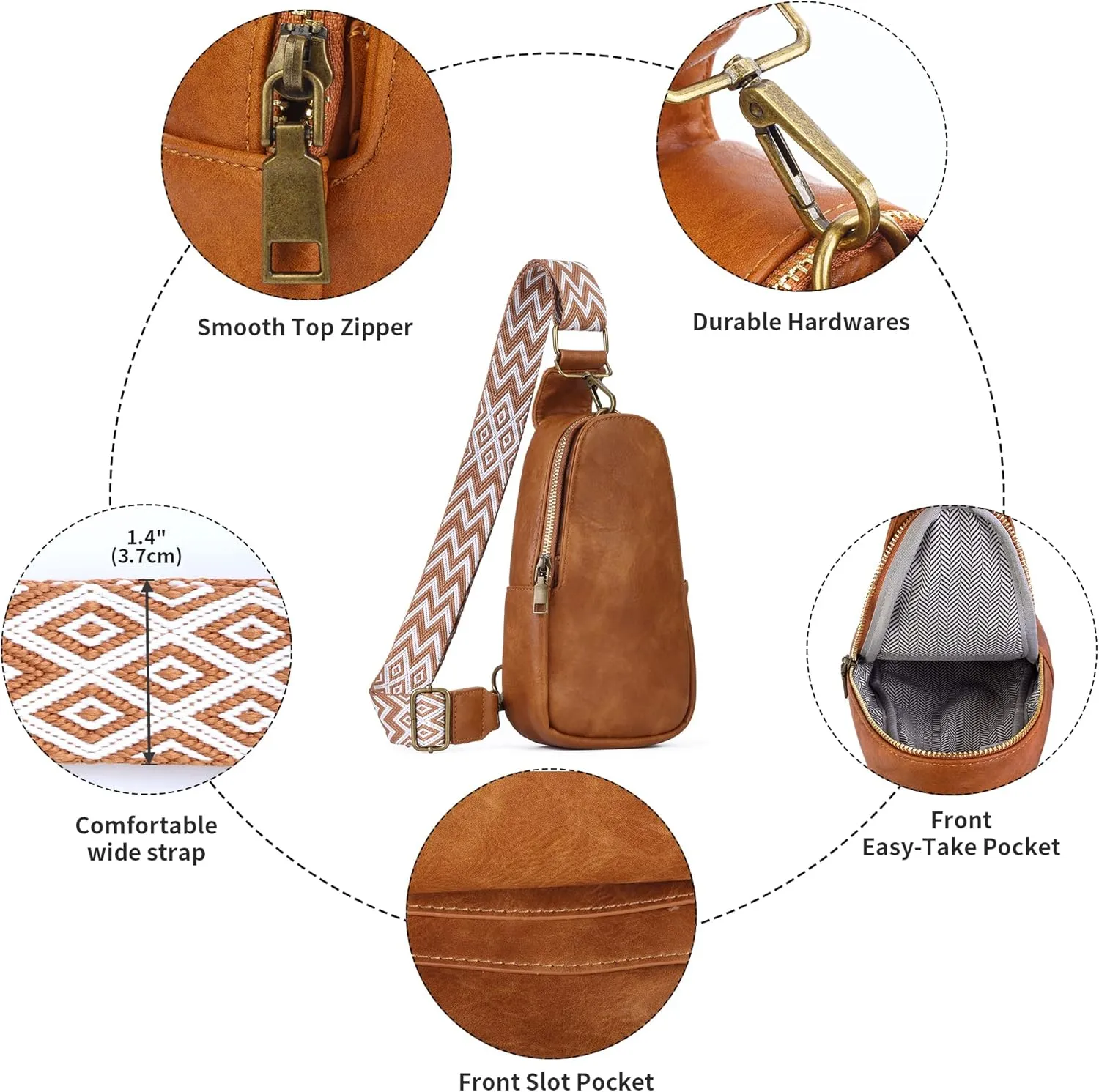 Sling Crossbody Bag for Women Chest Purse Fanny Pack Shoulder Backpack With Guitar Strap