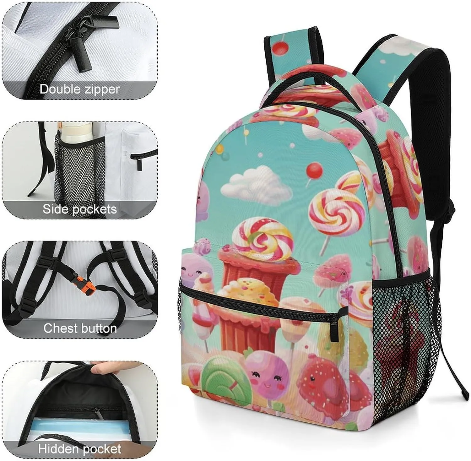 Small Backpacks Personalized Candy Happy Printing Travel Bag Lightweight Travel Backpack For Women Men