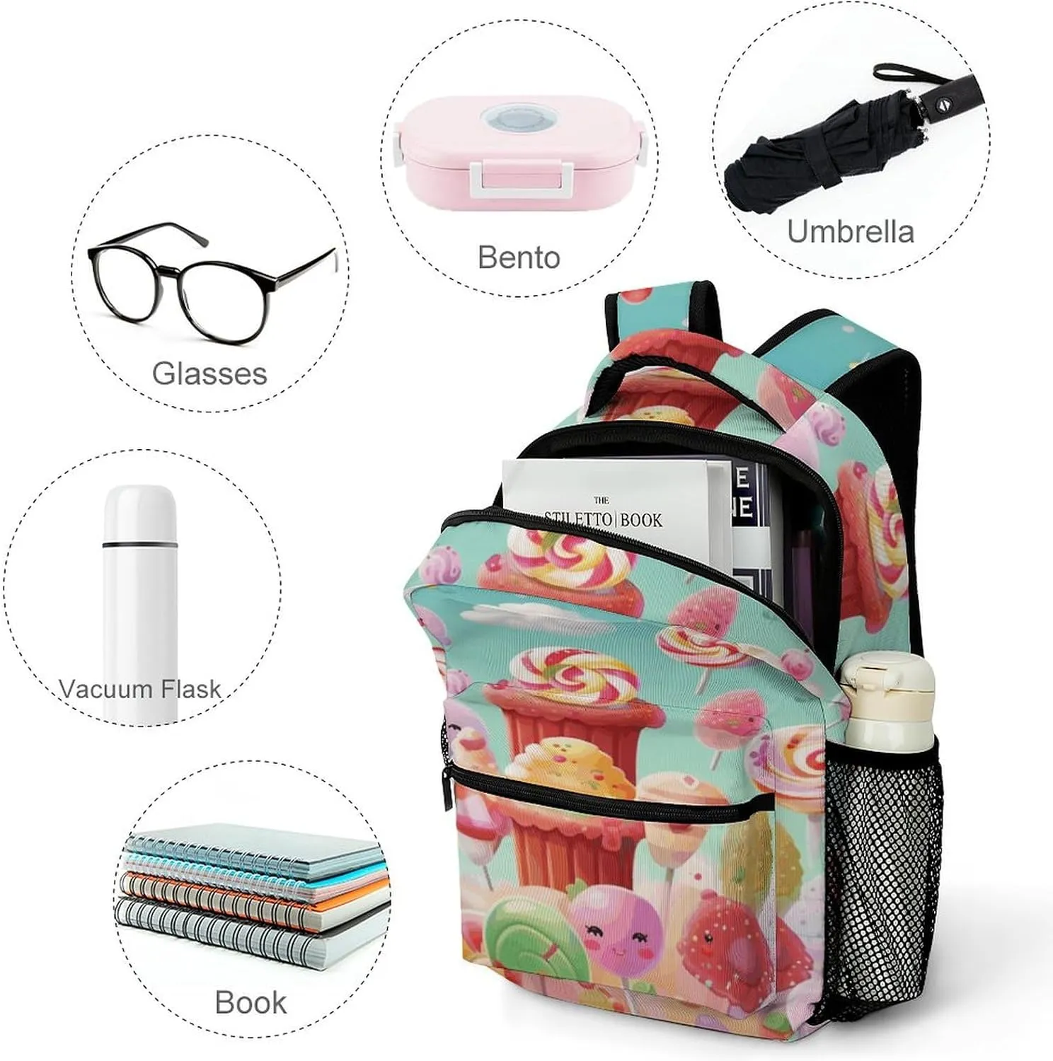 Small Backpacks Personalized Candy Happy Printing Travel Bag Lightweight Travel Backpack For Women Men