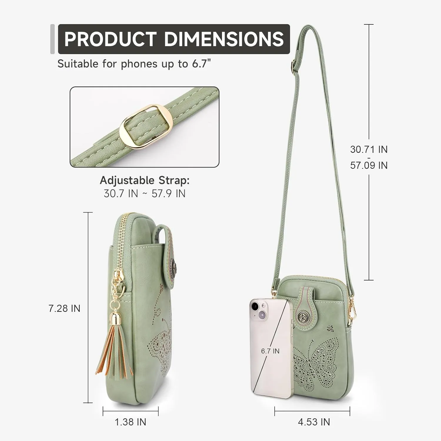 Small Crossbody Bags for Women, Lightweight Mini Cute Cell Phone Purse for Women with Tassel Shining Butterfly