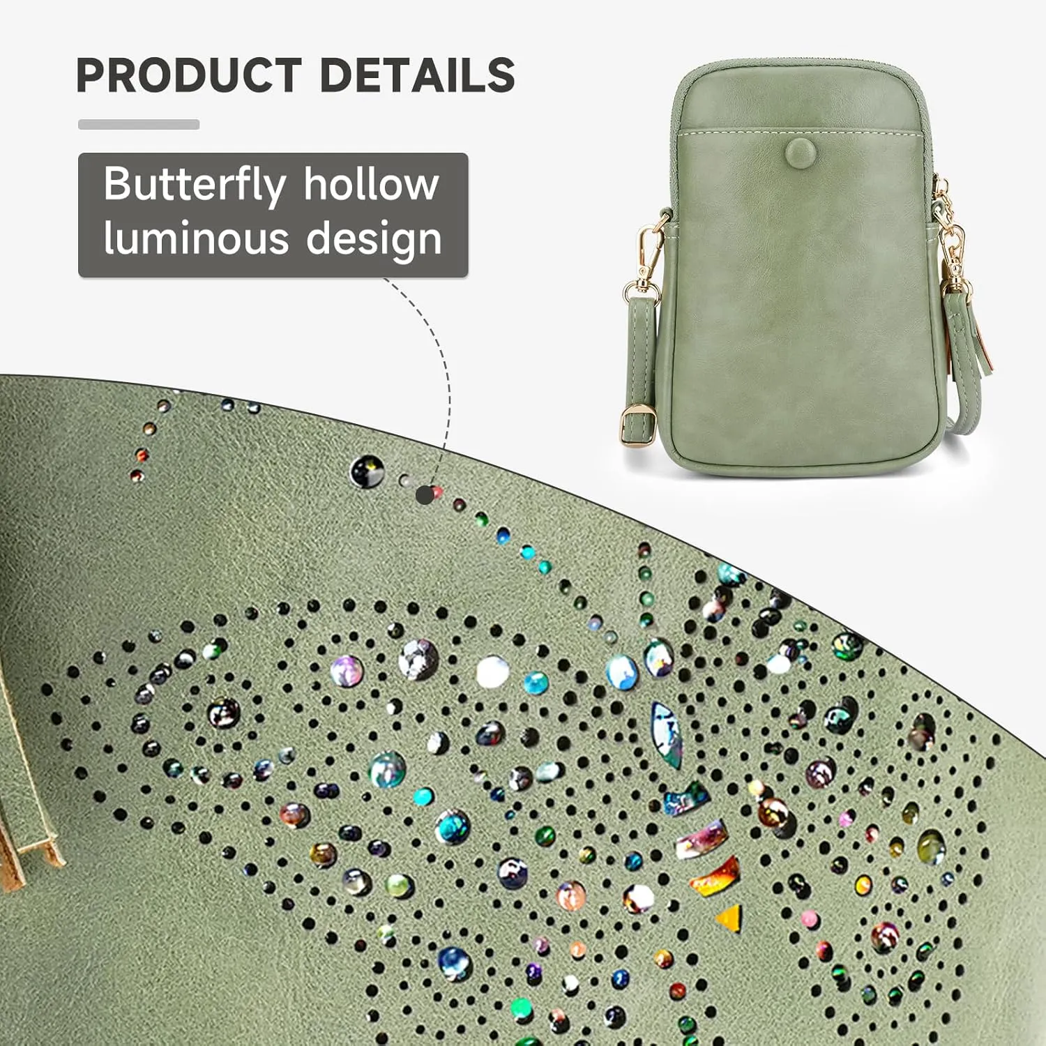 Small Crossbody Bags for Women, Lightweight Mini Cute Cell Phone Purse for Women with Tassel Shining Butterfly
