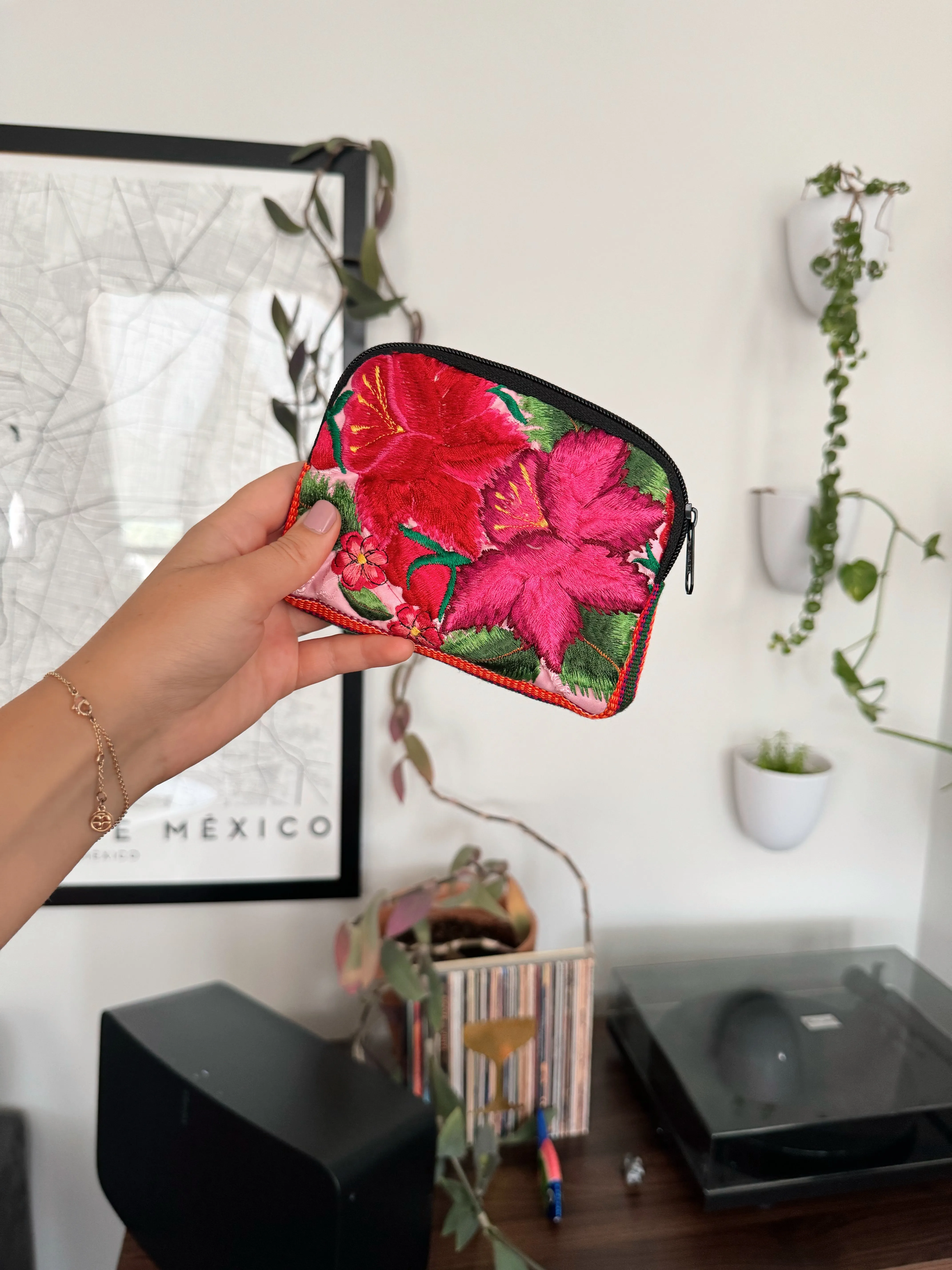 Small Mexican Embroidered Flowers Cosmetic Bag