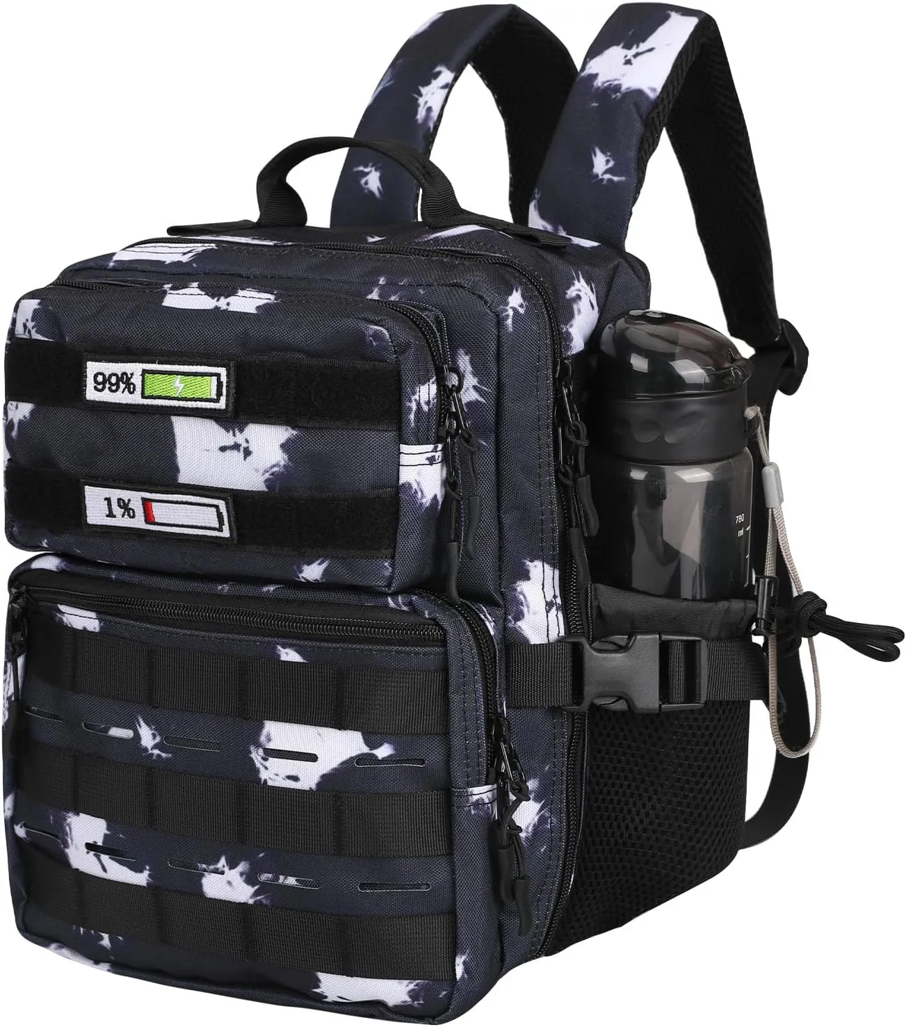 Small Tactical Backpack for Men Women Gym Hiking Camping Travel Sport 15L Mini MOLLE Tactical Daypack Rucksack with Patches (Black Lighting)