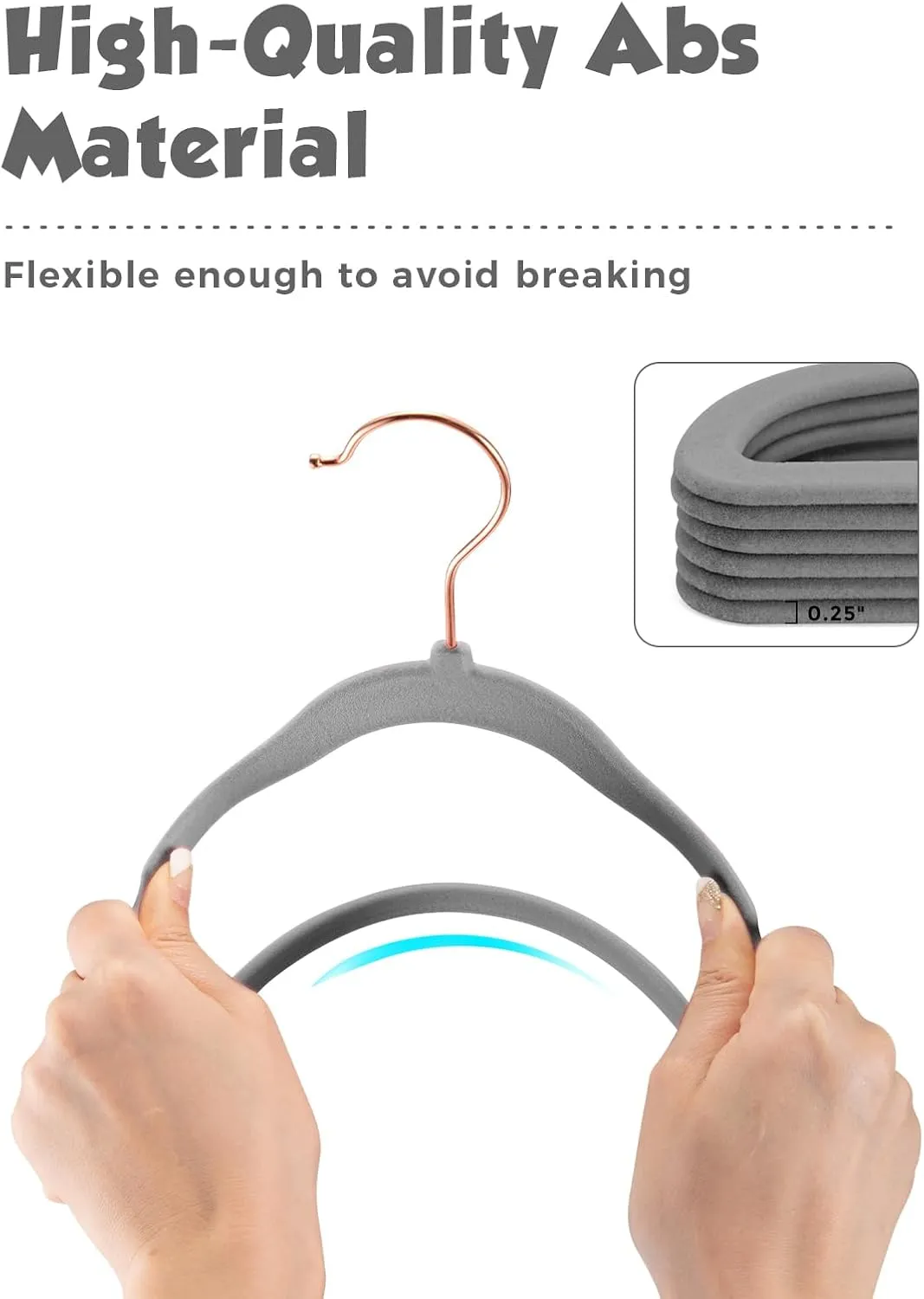 Smartor Kids Velvet Hangers 50 Pack, 14'' Inch Premium Non Slip Kids Felt Hangers for Closet, Space Saving Toddler Clothes Hanger for Youth's Childrens' Clothes (Rose Gold Hook)- Grey