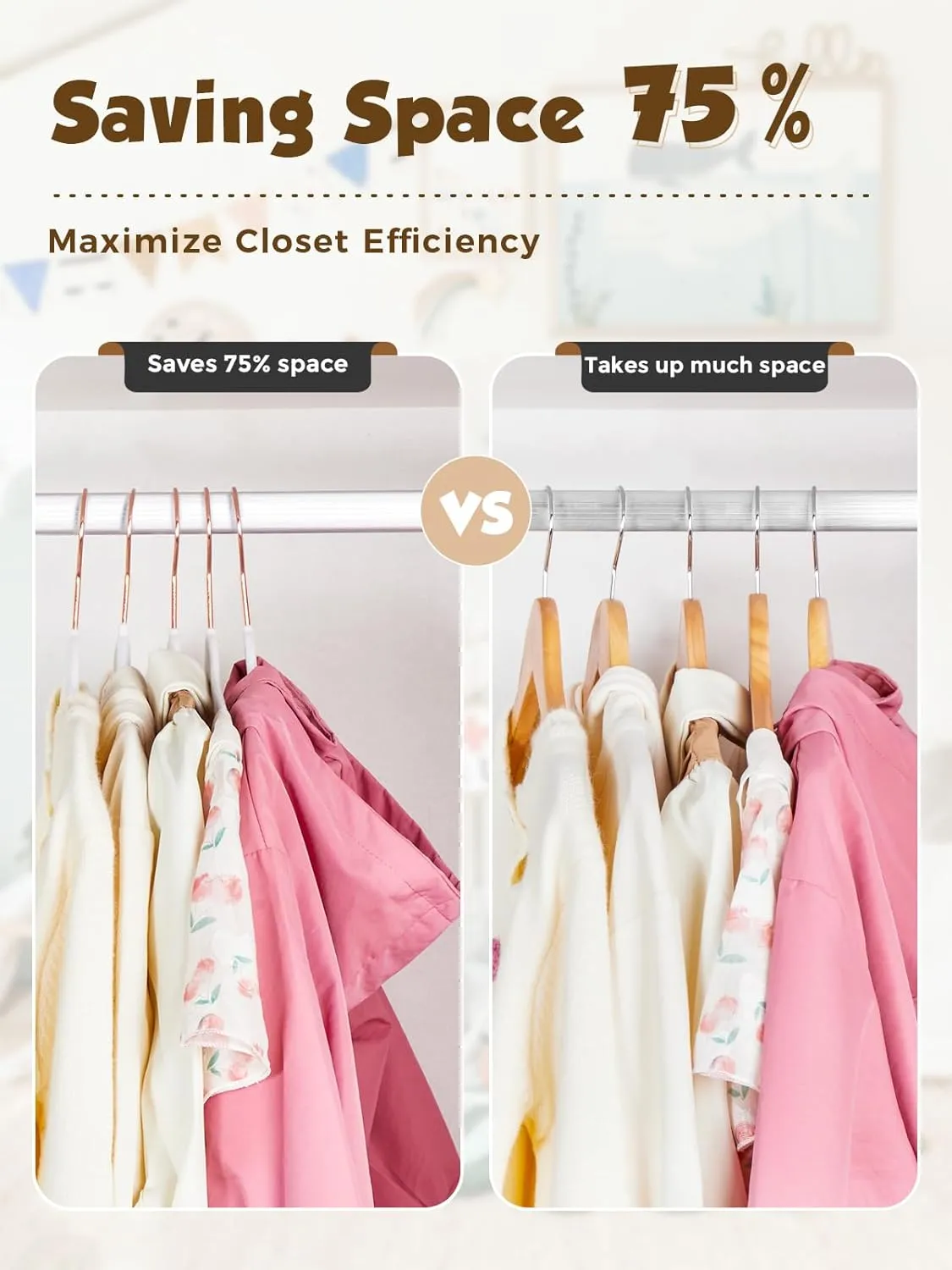 Smartor Kids Velvet Hangers 50 Pack, 14'' Inch Premium Non Slip Kids Felt Hangers for Closet, Space Saving Toddler Clothes Hanger for Youth's Childrens' Clothes (Rose Gold Hook)- White