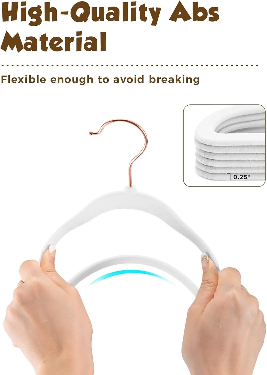 Smartor Kids Velvet Hangers 50 Pack, 14'' Inch Premium Non Slip Kids Felt Hangers for Closet, Space Saving Toddler Clothes Hanger for Youth's Childrens' Clothes (Rose Gold Hook)- White